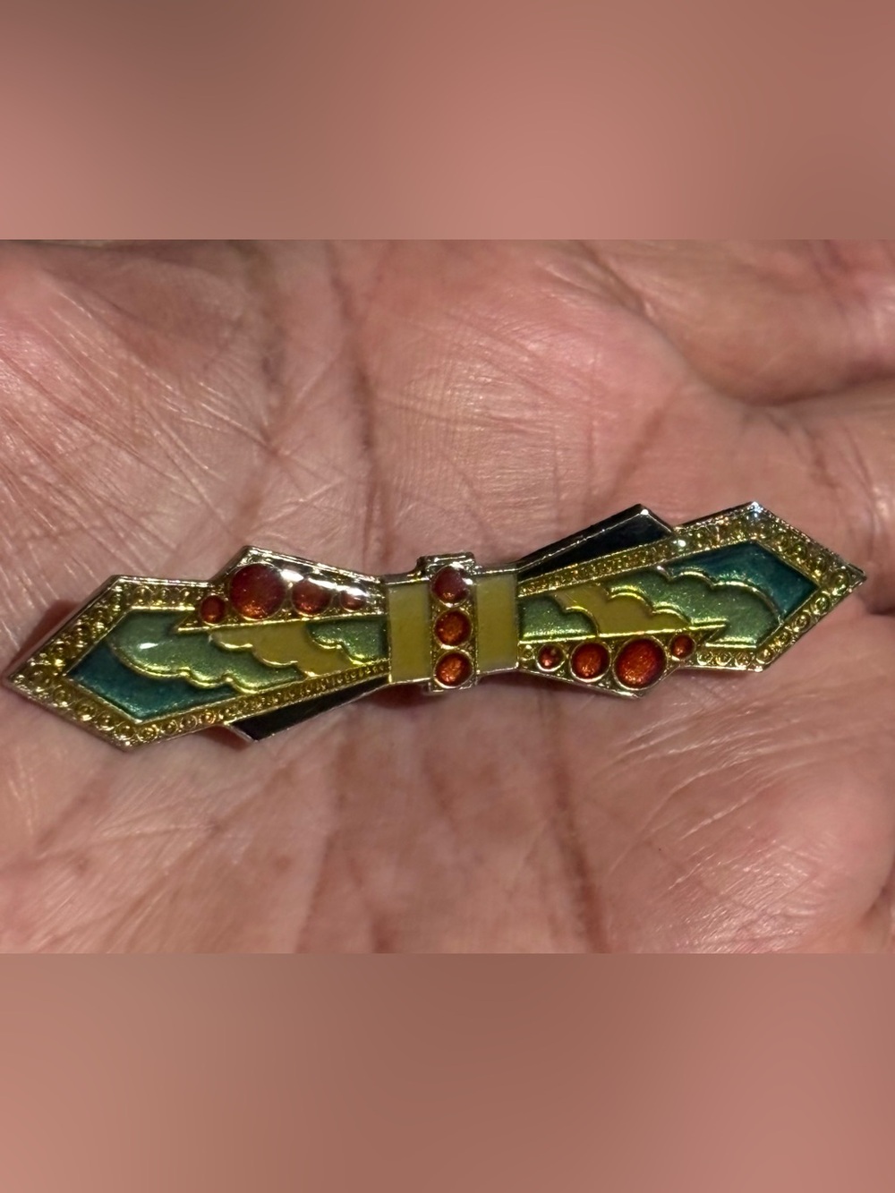 Vintage Art Deco Style Enamel Geometric Bar Pin Brooch
